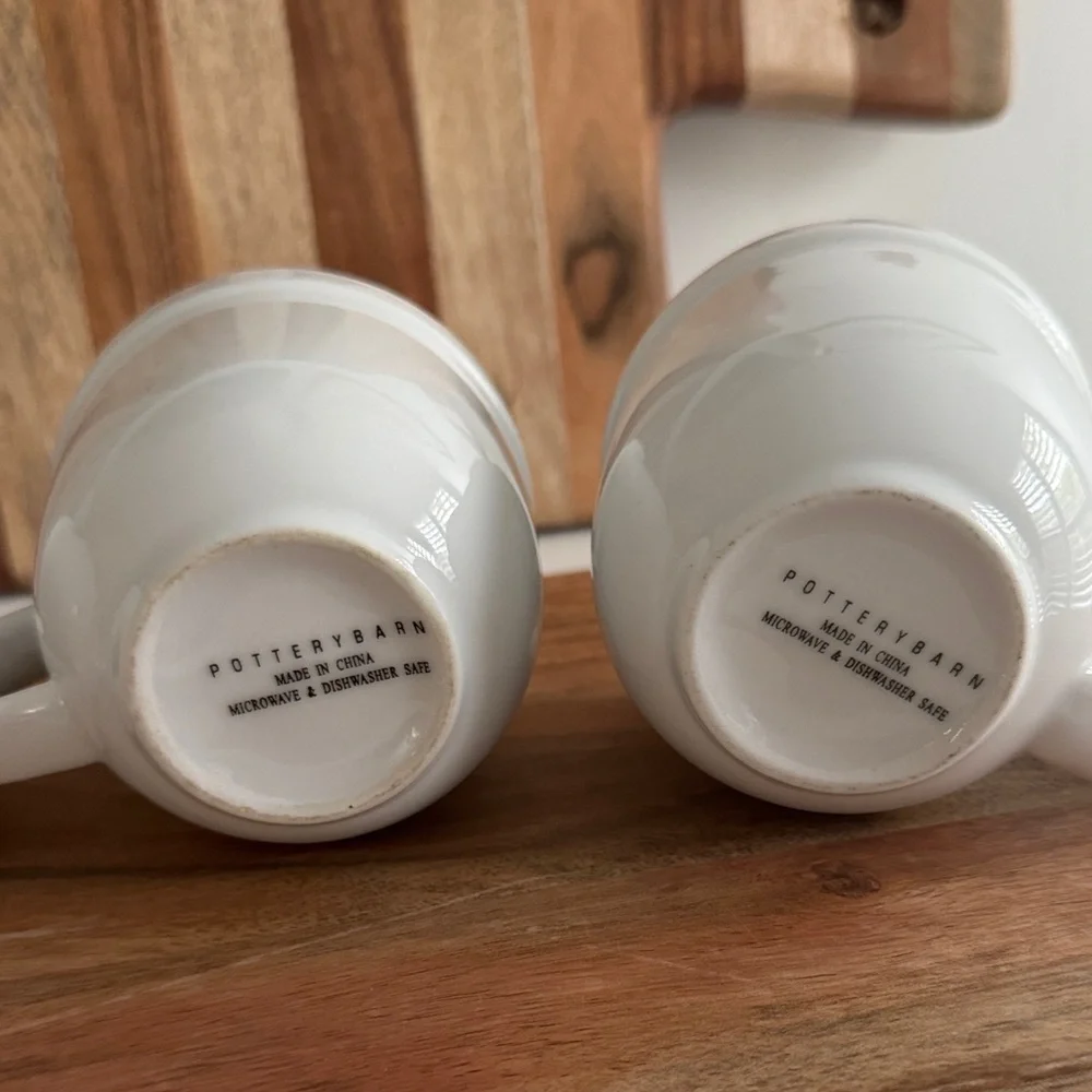 Pottery Barn Vintage White Ceramic Farmhouse Mug Set (3)